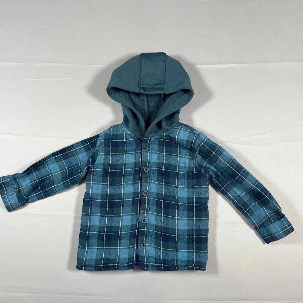 Dkny Outfit Set Kids 24M Blue Plaid Sherpa Lined Hooded Cotton Elastic Waistband